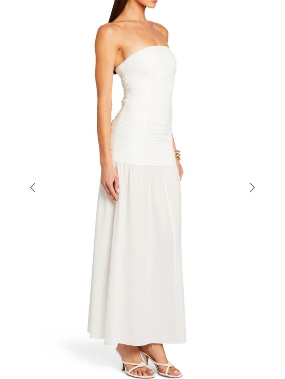 SER.O.YA Gradenia Medium Drop Waist Maxi Dress White Champagne Crepe Wedding NWT